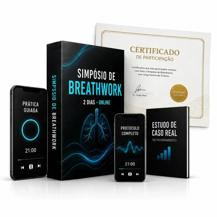 O que está incluso: os 2 dias da Imersão de Breathwork, os protocolos prontos no ritmo da música, os três níveis de técnica e o certificado de 15 horas